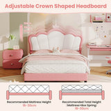 4ft6 Double Upholstered Bed Frame with Adjustable Crown Headboard - PU Platform Bed with Sturdy Support, Easy Assembly, Pink and White