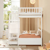 3ft Single over Single Wooden Bunk Bed - Storage Staircase with Open Compartments, Drawer Storage and Full-Length Safety Guard Rails, White