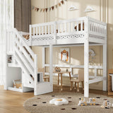 3ft Single Wooden Loft Bed - Storage Staircase with Open Compartments, Under-Bed Space and Full-Length Safety Guard Rails, White