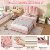 3ft Single Boucle Upholstered Bed Frame with Cloud-Shaped Headboard - Adjustable Headboard, Solid Wood Legs and Sturdy Support, No Box Spring Required, Pink