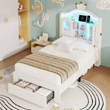 3ft Single Upholstered Storage Bed - Velvet Bed Frame with LED Headboard, Drawer Storage, USB & Type-C Charging Ports, Beige