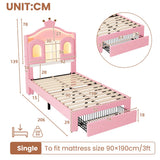 3ft Single Upholstered Storage Bed - Velvet Bed Frame with LED Headboard, Drawer Storage, USB & Type-C Charging Ports, Pink