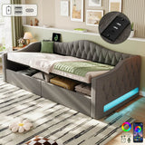 3ft Single Upholstered Ottoman Daybed - Linen Sofa Bed with Hydraulic Storage, Button-Tufted Headboard and Charging Station, Grey