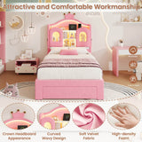 3ft Single Upholstered Storage Bed - Velvet Bed Frame with LED Headboard, Drawer Storage, USB & Type-C Charging Ports, Pink