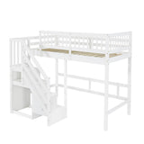 3ft Single Wooden Loft Bed - Storage Staircase with Open Compartments, Under-Bed Space and Full-Length Safety Guard Rails, White