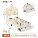 3ft Single Upholstered Storage Bed - Velvet Bed Frame with LED Headboard, Drawer Storage, USB & Type-C Charging Ports, Beige