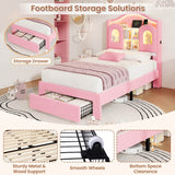 3ft Single Upholstered Storage Bed - Velvet Bed Frame with LED Headboard, Drawer Storage, USB & Type-C Charging Ports, Pink