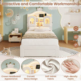 3ft Single Upholstered Storage Bed - Velvet Bed Frame with LED Headboard, Drawer Storage, USB & Type-C Charging Ports, Beige