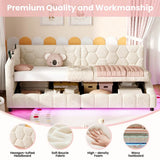 3ft Single Boucle Hydraulic Storage Bed - Side Opening Bed with RGB LED Lights and Charging Station, Beige