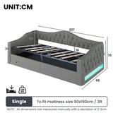 3ft Single Upholstered Ottoman Daybed - Linen Sofa Bed with Hydraulic Storage, Button-Tufted Headboard and Charging Station, Grey