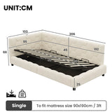 3ft Single Boucle Hydraulic Storage Bed - Side Opening Bed with RGB LED Lights and Charging Station, Beige