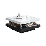 360° Rotating Coffee Table – High Gloss Storage Table with Compartments, Marble Effect