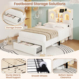 3ft Single Upholstered Storage Bed - Velvet Bed Frame with LED Headboard, Drawer Storage, USB & Type-C Charging Ports, Beige