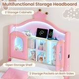 3ft Single Upholstered Storage Bed - Velvet Bed Frame with LED Headboard, Drawer Storage, USB & Type-C Charging Ports, Pink