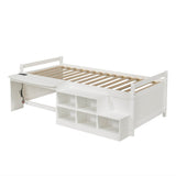 3ft Single Wooden Bed Frame with Storage - Modern Bed with Built-In Desk, Storage Compartments and USB and Type-C Charging Station, White