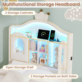 3ft Single Upholstered Storage Bed - Velvet Bed Frame with LED Headboard, Drawer Storage, USB & Type-C Charging Ports, Beige