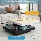 360° Rotating Coffee Table – High Gloss Storage Table with Compartments, Marble Effect
