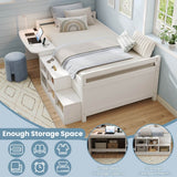 3ft Single Wooden Bed Frame with Storage - Modern Bed with Built-In Desk, Storage Compartments and USB and Type-C Charging Station, White