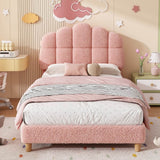 3ft Single Boucle Upholstered Bed Frame with Cloud-Shaped Headboard - Adjustable Headboard, Solid Wood Legs and Sturdy Support, No Box Spring Required, Pink