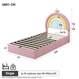3ft Single Upholstered Storage Bed - Velvet Hydraulic Bed Frame with Rainbow Crown Headboard, Pink