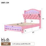 3ft Single Velvet LED Bed with Storage & Charging Station - Upholstered Pink Bed Frame