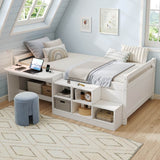 3ft Single Wooden Bed Frame with Storage - Modern Bed with Built-In Desk, Storage Compartments and USB and Type-C Charging Station, White