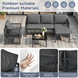 4-5 Seater Garden Sofa Set - Outdoor Patio Corner Furniture with Tempered Glass Coffee Table