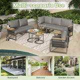 5-6 Seater Rope Woven Garden Furniture Set - Corner Sofa with Armchair and Nesting Coffee Tables, Grey