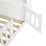 3ft Single Floor Bed Frame with Bookcase & Storage Shelves - Full Floor Bed with Guardrails, Door & USB/Type-C Ports, White