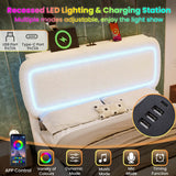 4ft6 Double Boucle Ottoman Bed Frame with Hydraulic Storage - RGB LED Lights, USB-C Charging Ports, Beige