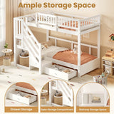 3ft Single over Single Wooden Bunk Bed - Storage Staircase with Open Compartments, Drawer Storage and Full-Length Safety Guard Rails, White