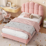 3ft Single Boucle Upholstered Bed Frame with Cloud-Shaped Headboard - Adjustable Headboard, Solid Wood Legs and Sturdy Support, No Box Spring Required, Pink