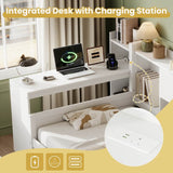 3ft Single Daybed with Storage Drawers & Bookcase – White Wooden Bed Frame with Desk and Charging Station