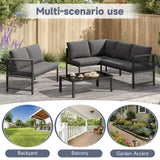 5-6 Seater Garden Corner Sofa Set - Outdoor Patio Furniture with Tempered Glass Coffee Table