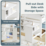3ft Single Wooden Storage Bed - Space Saving Bed Frame with Pull-Out Desk, Drawers & Headboard Shelves, White