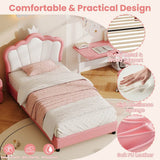 3ft Single Upholstered Bed Frame with Adjustable Crown Headboard - PU Platform Bed with Sturdy Support, No Box Spring Required, Pink and White