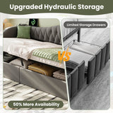 3ft Single Upholstered Ottoman Daybed - Linen Sofa Bed with Hydraulic Storage, Button-Tufted Headboard and Charging Station, Grey