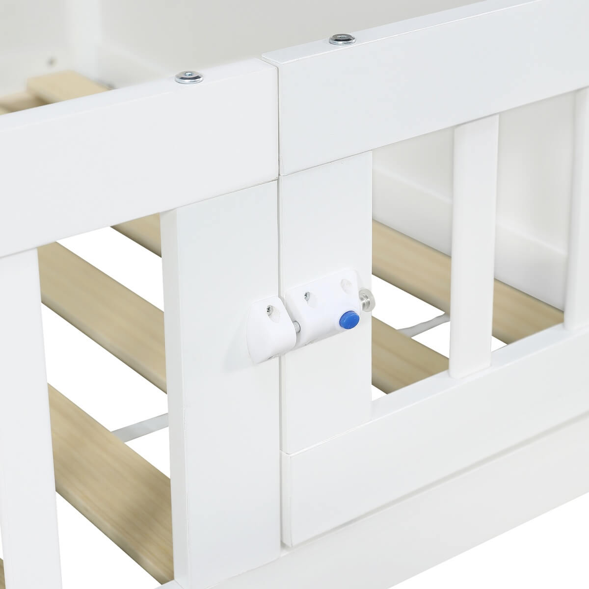 3ft Single Floor Bed Frame with Bookcase & Storage Shelves - Full Floor Bed with Guardrails, Door & USB/Type-C Ports, White