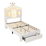3ft Single Upholstered Storage Bed - Velvet Bed Frame with LED Headboard, Drawer Storage, USB & Type-C Charging Ports, Beige