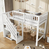 3ft Single Wooden Loft Bed - Storage Staircase with Open Compartments, Under-Bed Space and Full-Length Safety Guard Rails, White