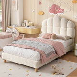 3ft Single Boucle Upholstered Bed Frame with Cloud-Shaped Headboard - Adjustable Headboard, Solid Wood Legs and Sturdy Support, No Box Spring Required, Cream White