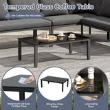 5-6 Seater Garden Corner Sofa Set - Outdoor Patio Furniture with Tempered Glass Coffee Table