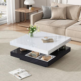 360° Rotating Coffee Table – High Gloss Storage Table with Compartments, Marble Effect