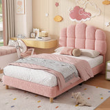 3ft Single Boucle Upholstered Bed Frame with Cloud-Shaped Headboard - Adjustable Headboard, Solid Wood Legs and Sturdy Support, No Box Spring Required, Pink
