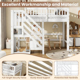 3ft Single Wooden Loft Bed - Storage Staircase with Open Compartments, Under-Bed Space and Full-Length Safety Guard Rails, White