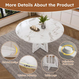 Round Dining Table for 4 - 47 Inch Farmhouse Kitchen Table with Wood Grain Finish, Circular Dining Table for Dining Room & Kitchen, White