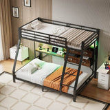 3ft Single over Single Metal Bunk Bed with Desk - RGB LED Lights, Charging Station, Grid Wall Panel, Fabric Storage Bins and Ladder, Black and Dark Walnut