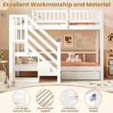 3ft Single over Single Wooden Bunk Bed - Storage Staircase with Open Compartments, Drawer Storage and Full-Length Safety Guard Rails, White