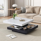 360° Rotating Coffee Table – High Gloss Storage Table with Compartments, Marble Effect