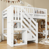 3ft Single Wooden Loft Bed - Storage Staircase with Open Compartments, Under-Bed Space and Full-Length Safety Guard Rails, White
